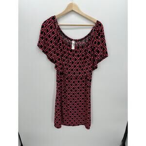 Perfectly Priscilla Womens Off Shoulder Dress Size 3X Pink Black Printed Stretch